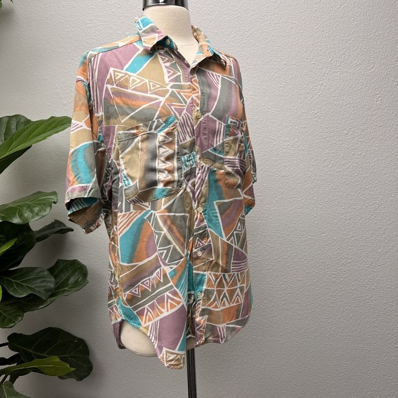 Vintage Guess 1990's USA Pastel Abstract Shirt Junior Womens Size 1 Button Front - Picture 5 of 8